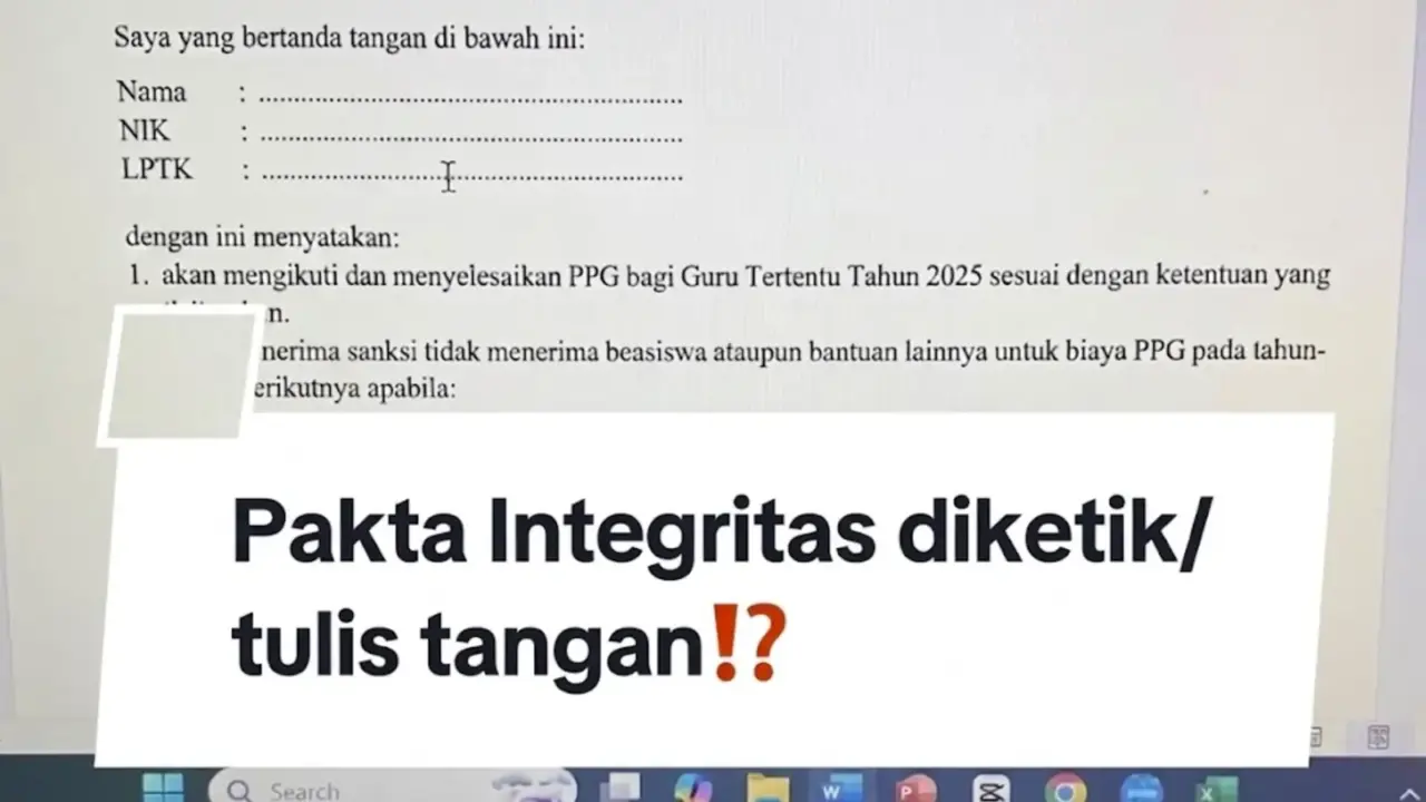 Pakta Integritas PPG Diketik atau Tulis Tangan