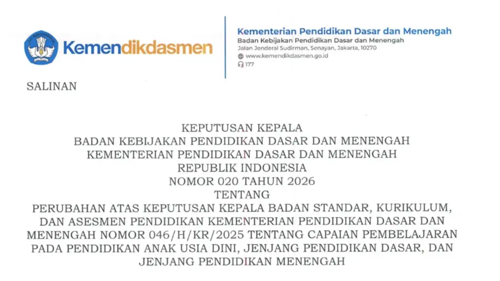 Capaian Pembelajaran 2026 Sesuai Keputusan Kepala BKPDM Nomor 020 Tahun 2026