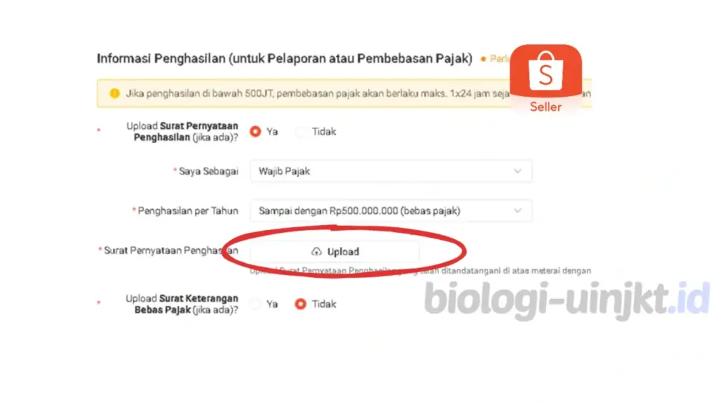 Cara Upload Surat Pernyataan Omzet Dibawah 500 Juta di Shopee