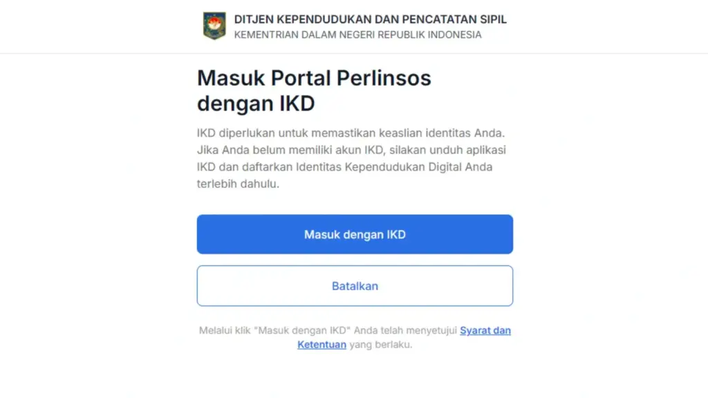 Login Perlinsos Kemensos dengan IKD