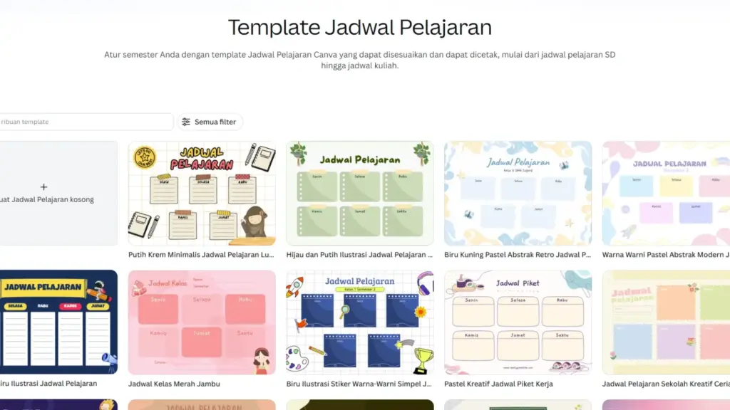 Pemilihan Templat untuk jadwal Pelajaran