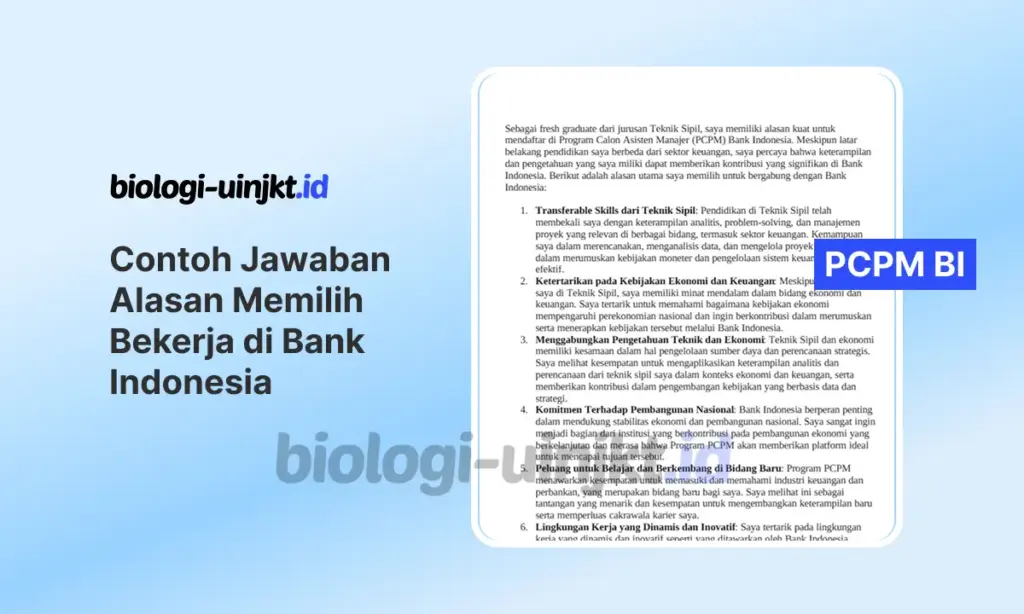 Contoh Jawaban Alasan Memilih Bekerja di Bank Indonesia