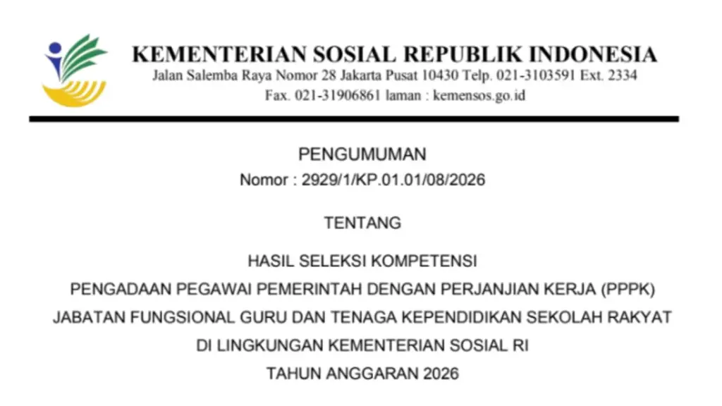 Download Pengumuman Seleksi Kompetensi PPPK Guru Sekolah Rakyat 2026 PDF