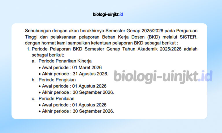 Jadwal Pelaporan BKD di Sister Semester Genap 2025/2026