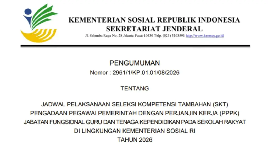 Jadwal SKT PPPK Sekolah Rakyat 2026 PDF