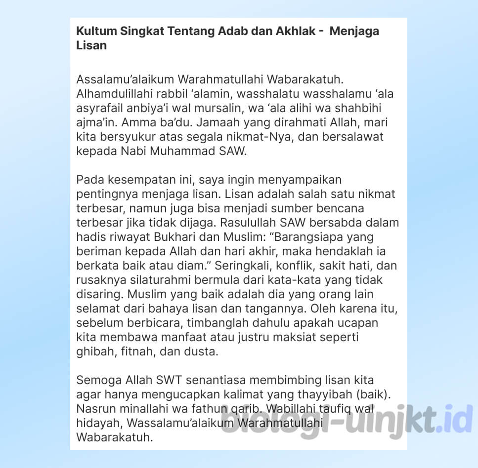Kultum Singkat Tentang Adab dan Akhlak - Menjaga Lisan