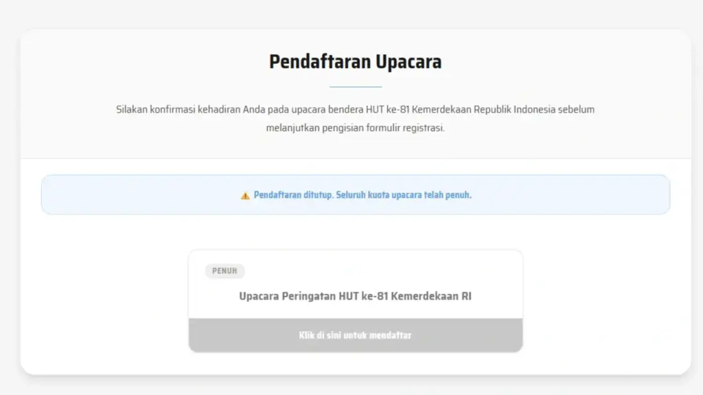 Pendaftaran Upacara HUT ke-81 RI di pandang.istanapresiden.go.i Langsung Ludes