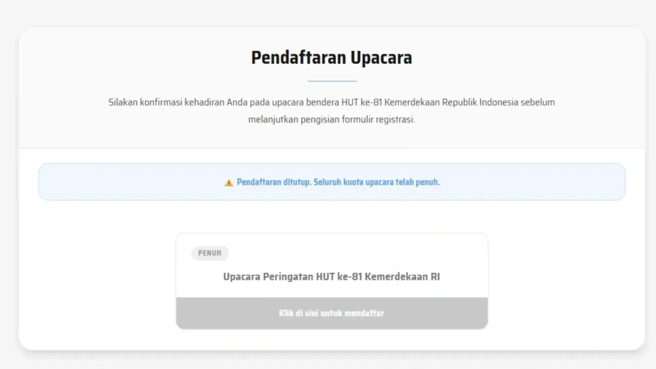 Pendaftaran Upacara HUT ke-81 RI di pandang.istanapresiden.go.i Langsung Ludes
